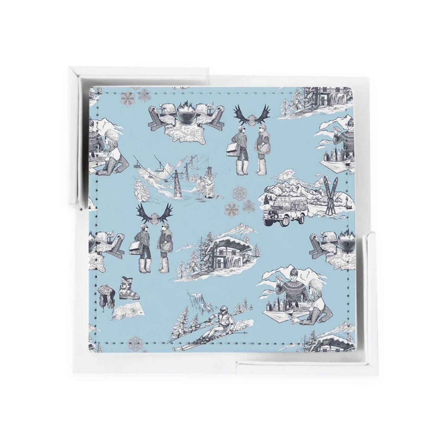 Après Ski Toile Coaster Set Light Blue Navy