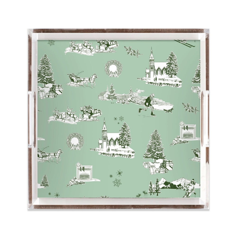 Holiday Toile Lucite Tray - Mint