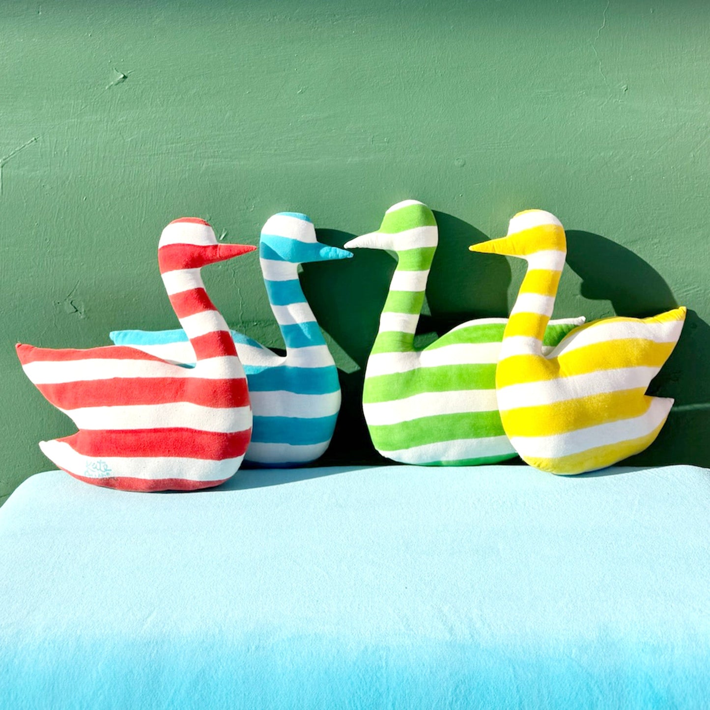 Swan Pillow In Red White Stripe