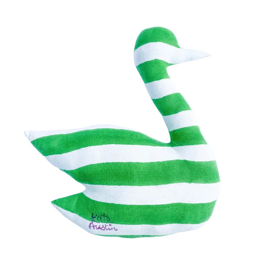 Swan Pillow in Green White Stripe